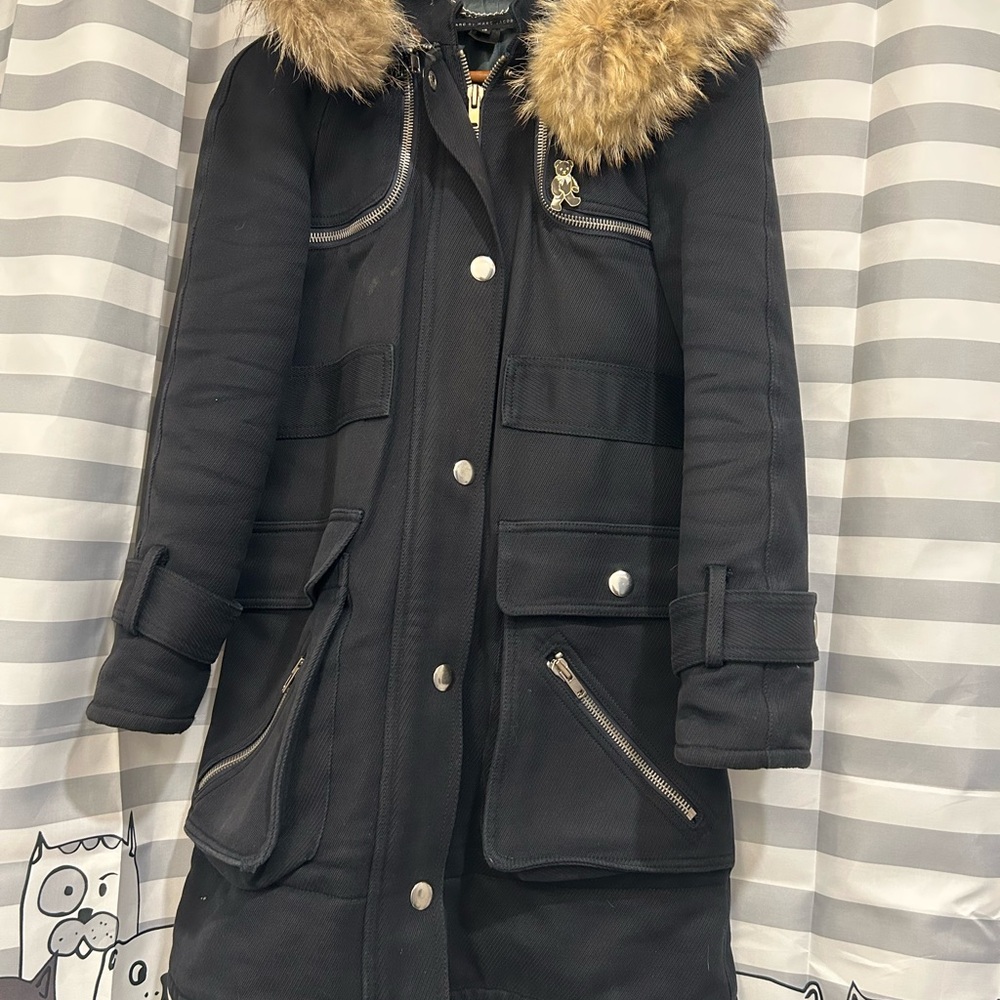 Women's Marc Jacobs Navy Blue Fur-Trimmed Parka